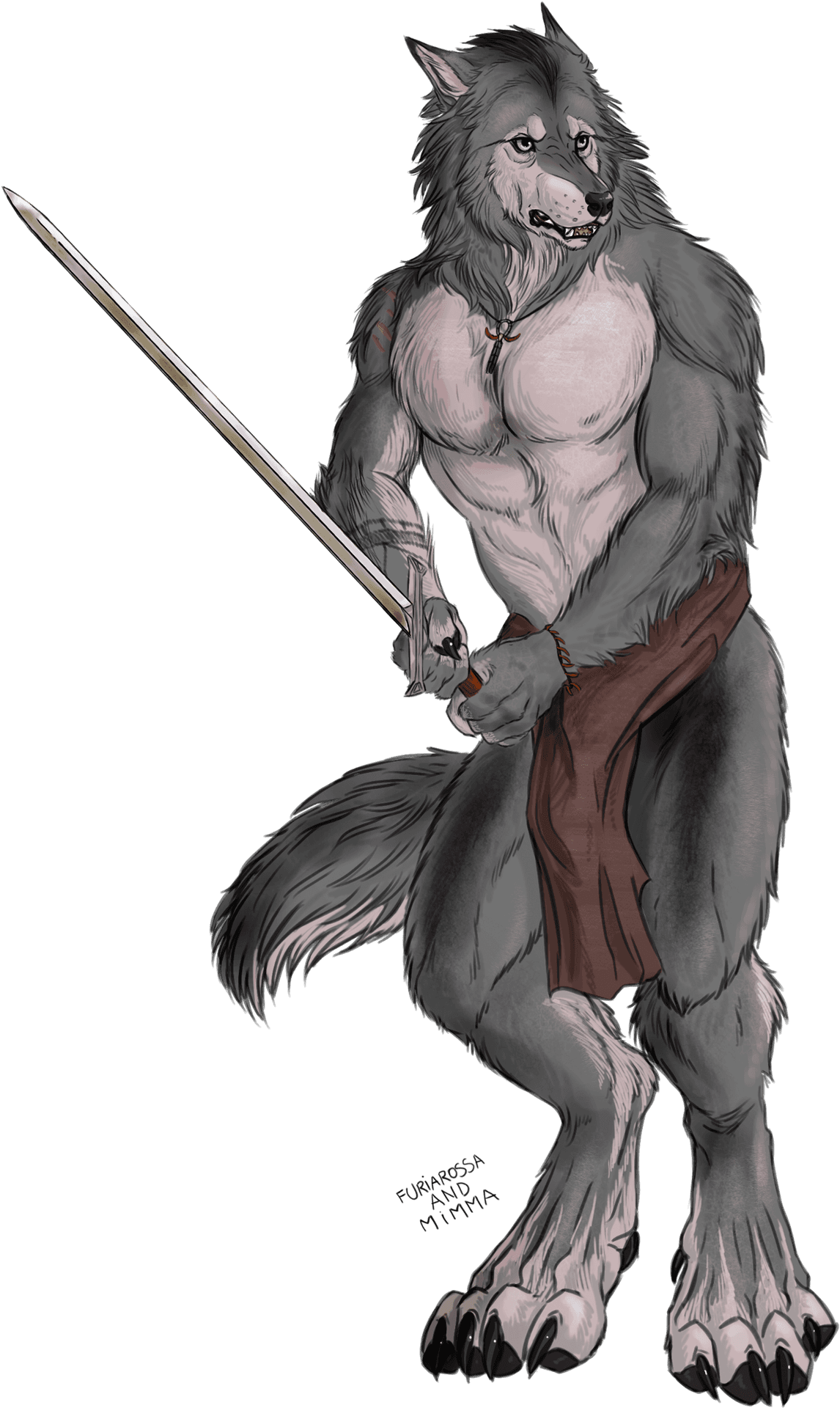 Anthropomorphic Werewolf Warriorwith Sword PNG