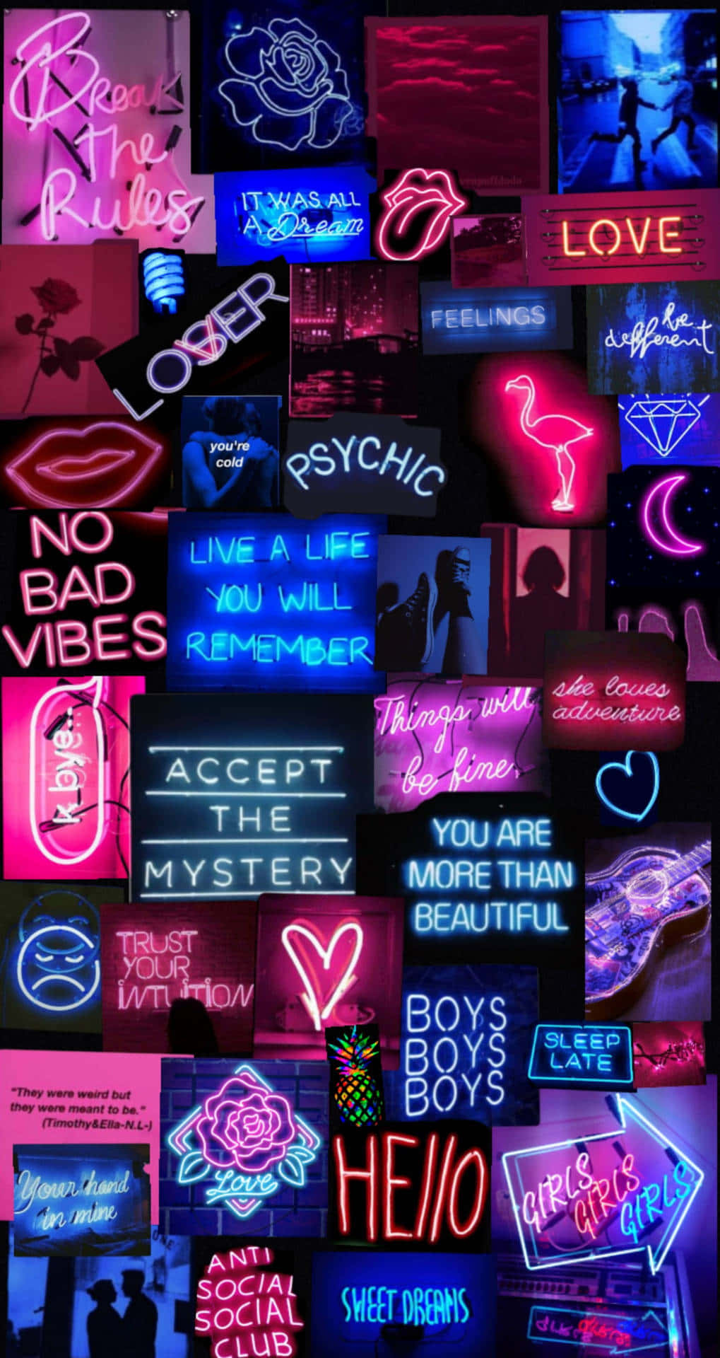 Neon Signs With Different Words On Them Wallpaper
