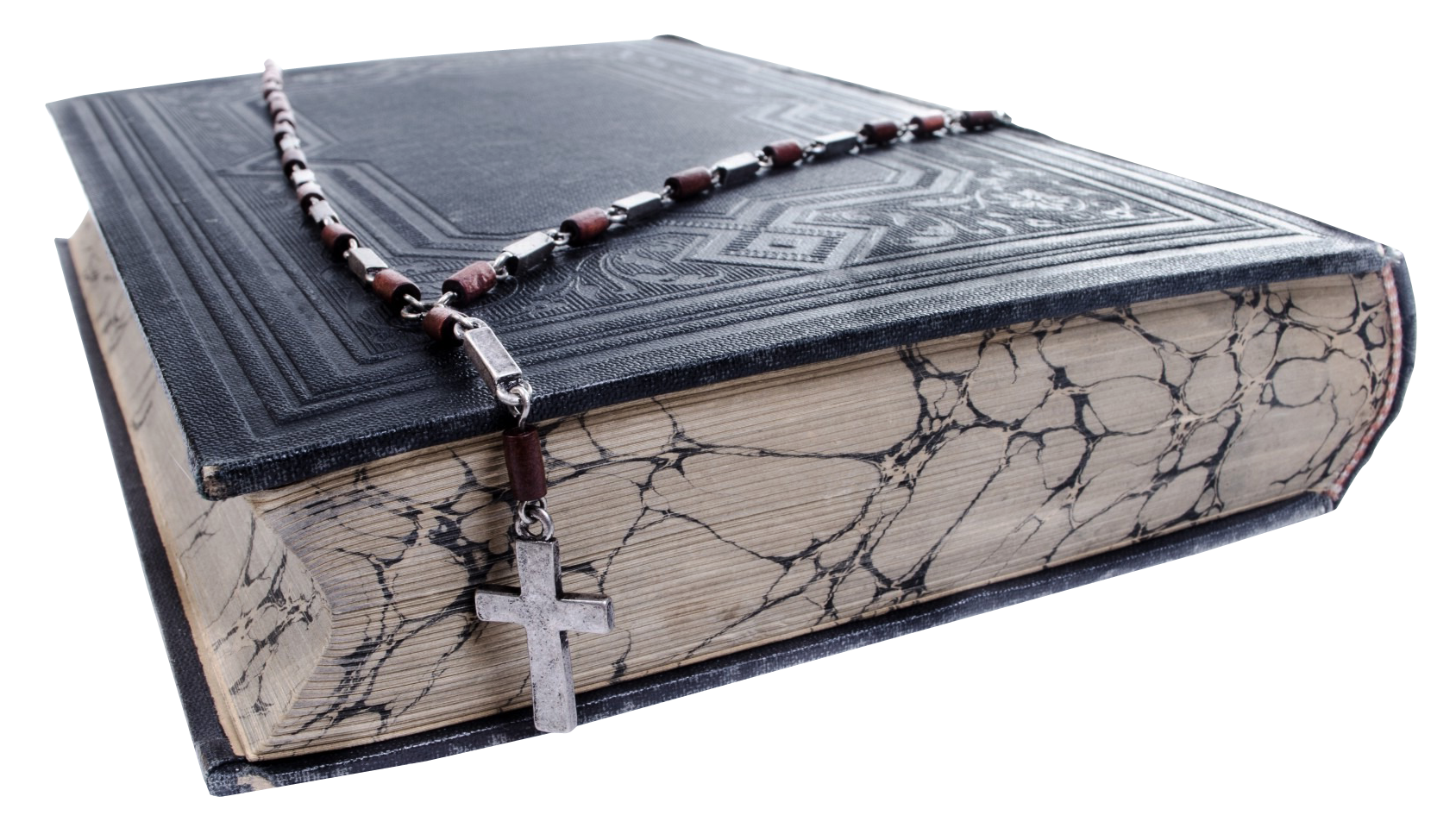 Antique Biblewith Rosary Beads PNG