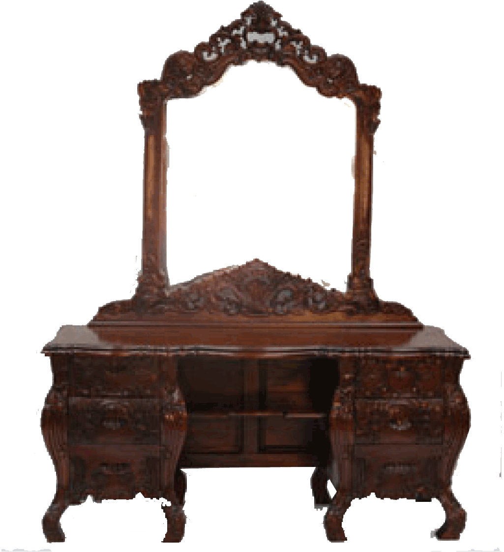 Antique Carved Wooden Dressing Table PNG