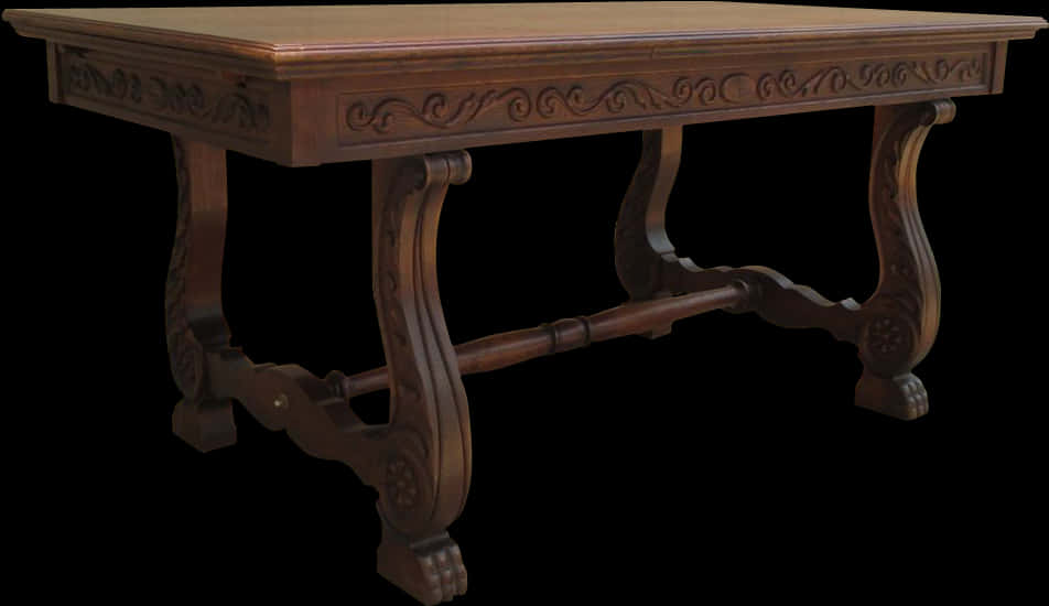 Antique Carved Wooden Table PNG