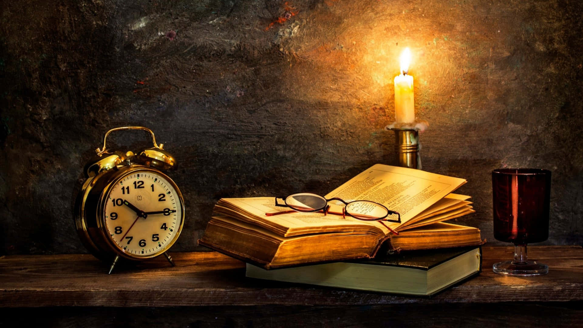 Antique Clock And Books Wallpaper