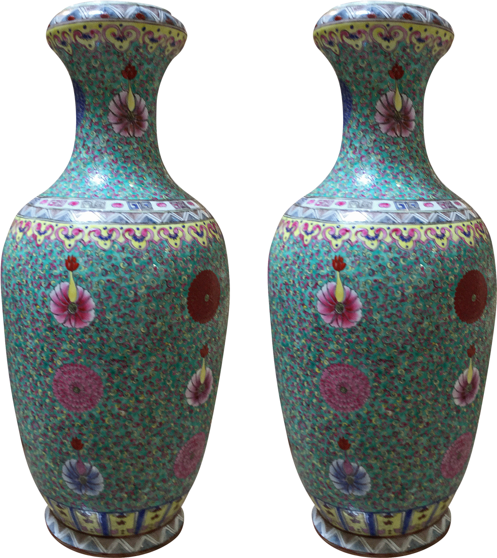 Antique Floral Cloisonne Vase PNG