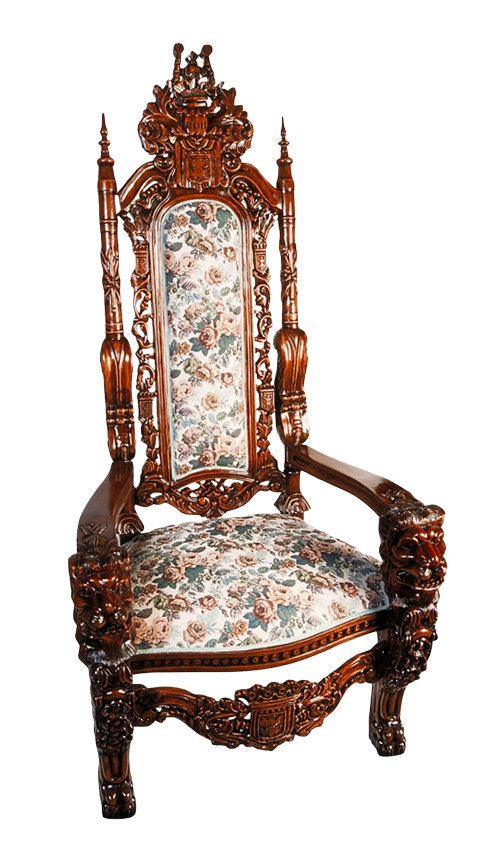 Antique Floral Upholstered Throne Chair PNG
