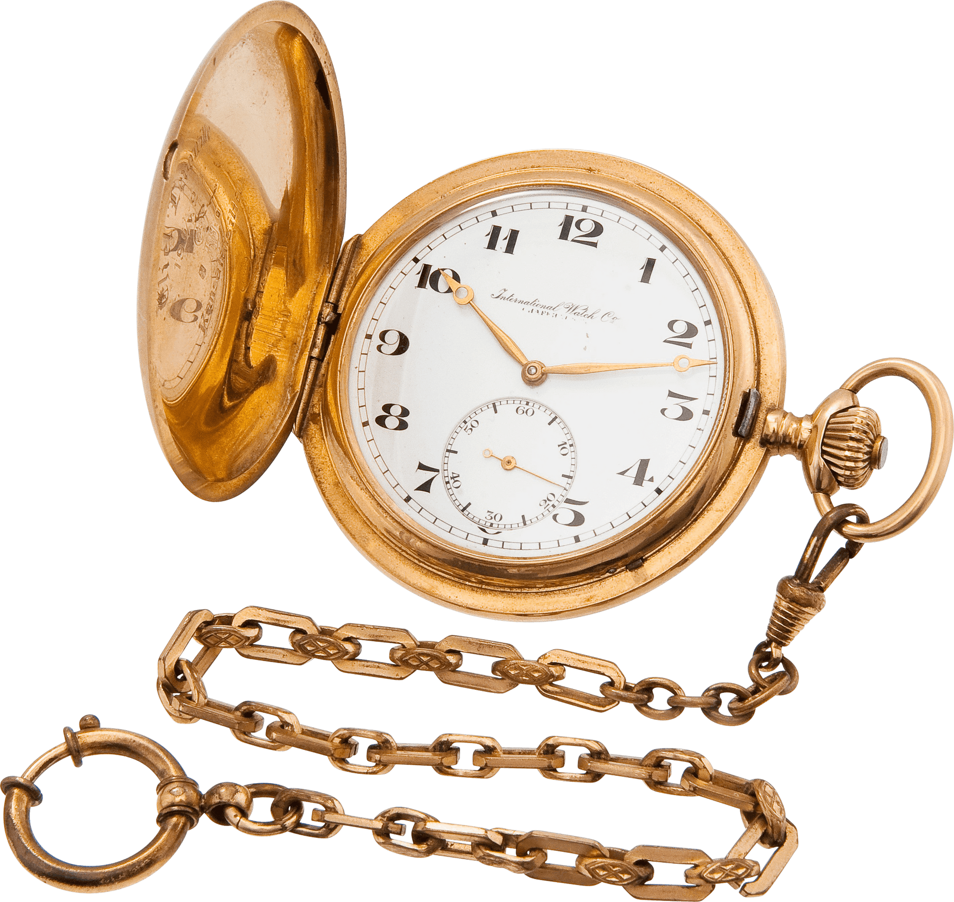 Antique Gold Pocket Watchwith Chain PNG