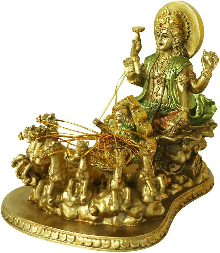 Antique Gold Surya Bhagwan Brass Figurine
