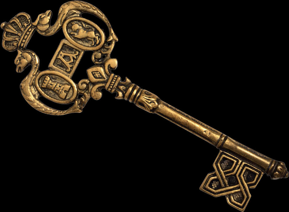 Antique Golden Skeleton Key PNG