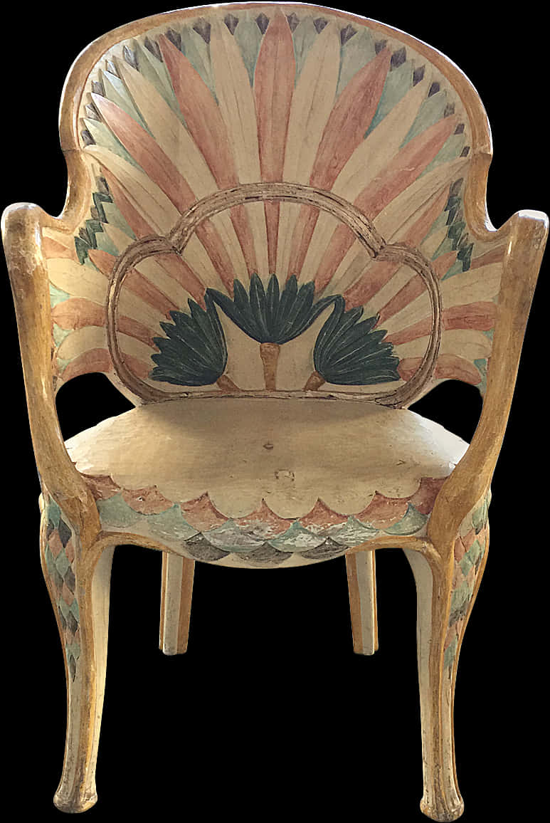 Antique Hand Painted Wooden Chair PNG
