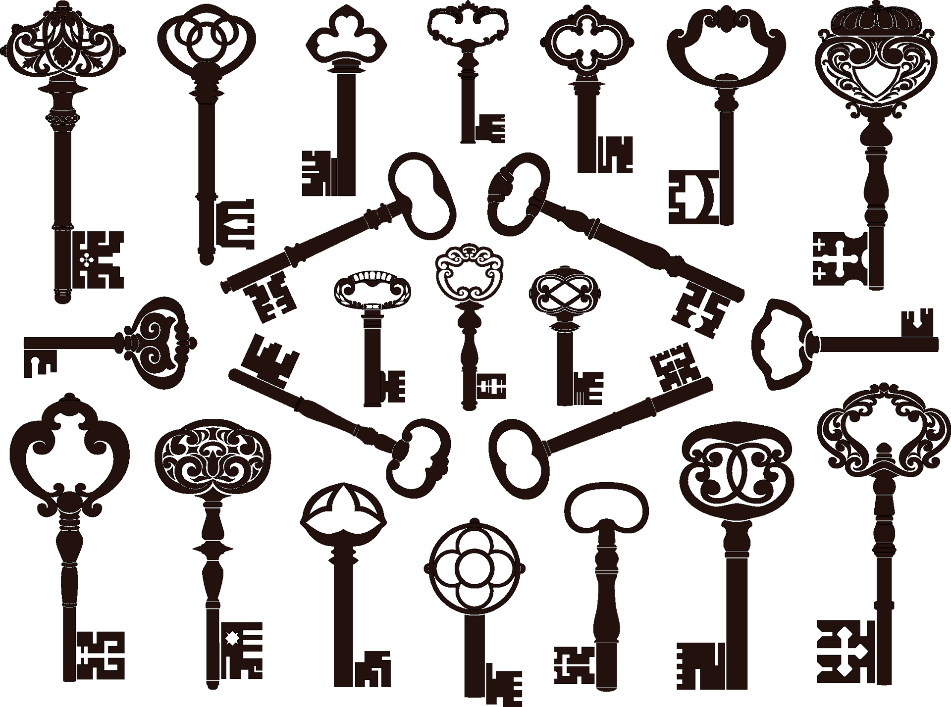 Antique Keys Silhouette Collection PNG