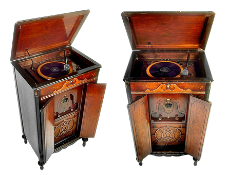 Antique Victrola Phonograph Twin View PNG