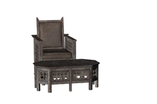 Antique Wooden Chairand Desk Set PNG