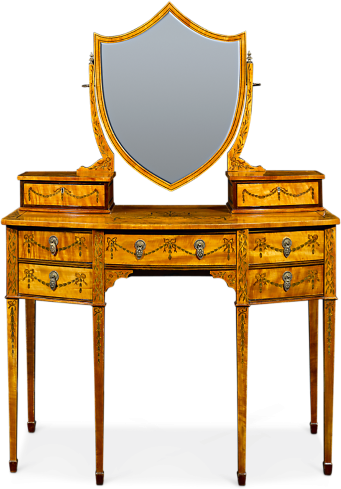 Antique Wooden Dressing Table With Mirror PNG