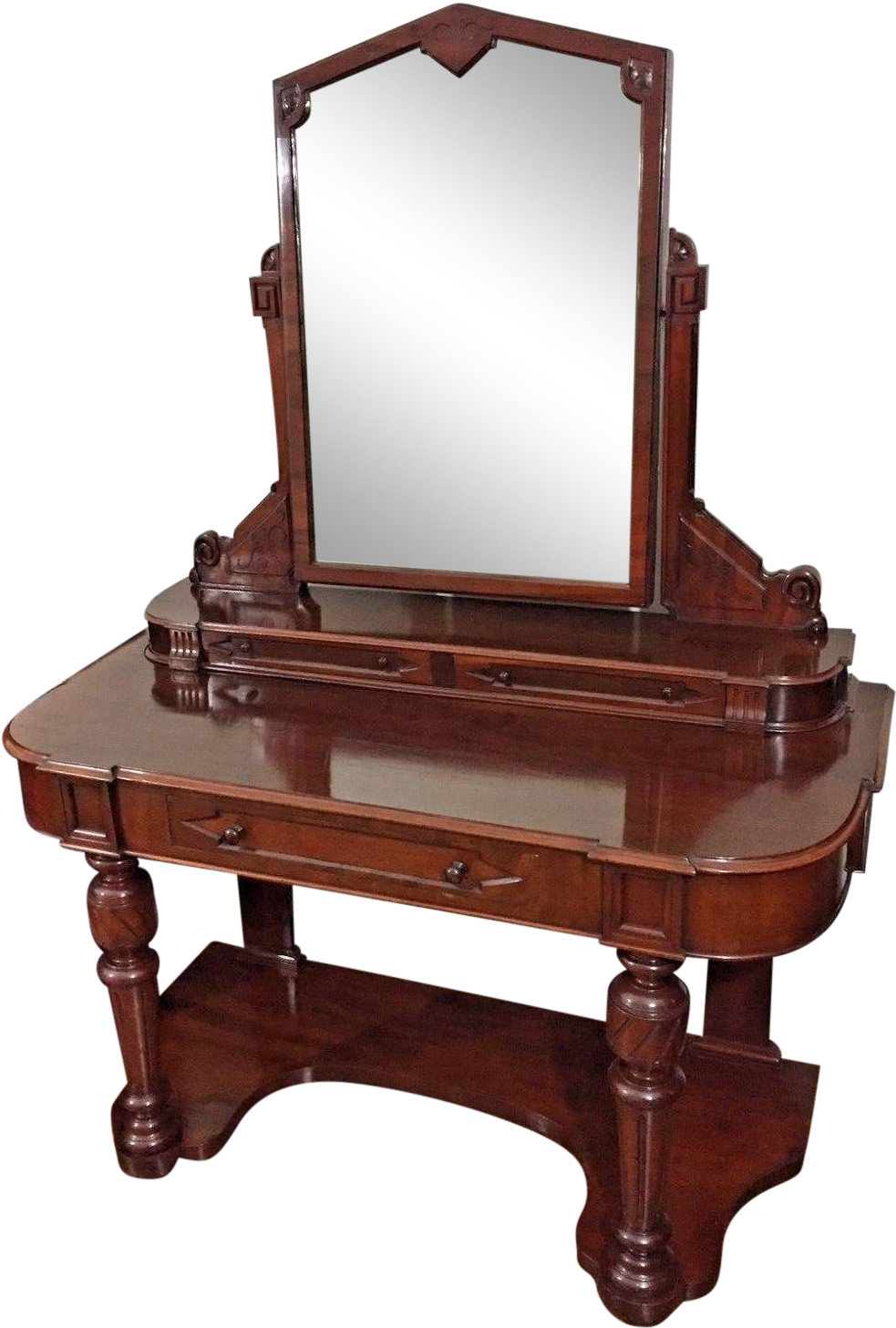 Antique Wooden Dressing Table With Mirror PNG