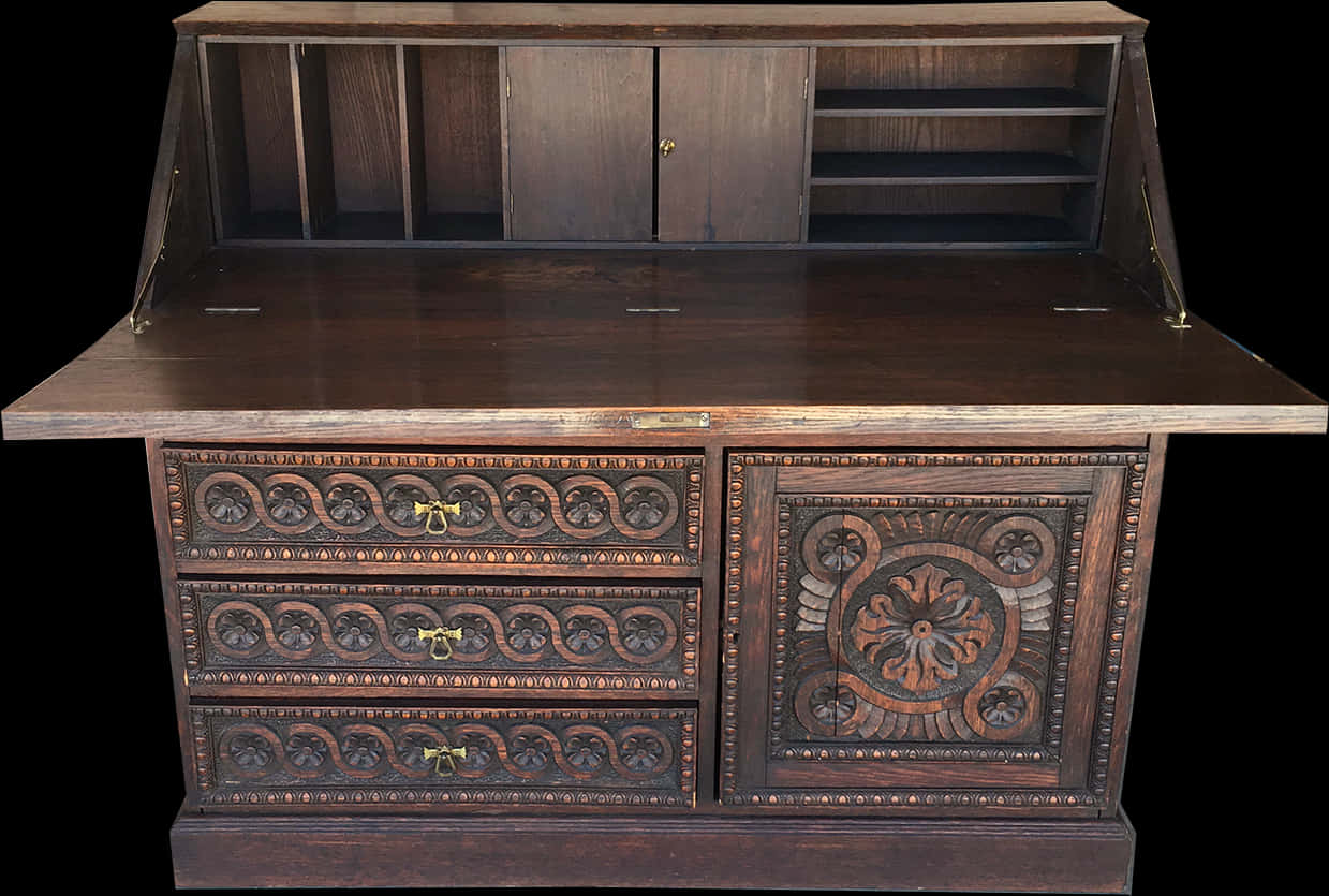 Antique Wooden Secretary Desk PNG