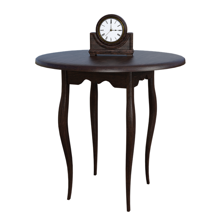 Antique Wooden Table With Clock PNG