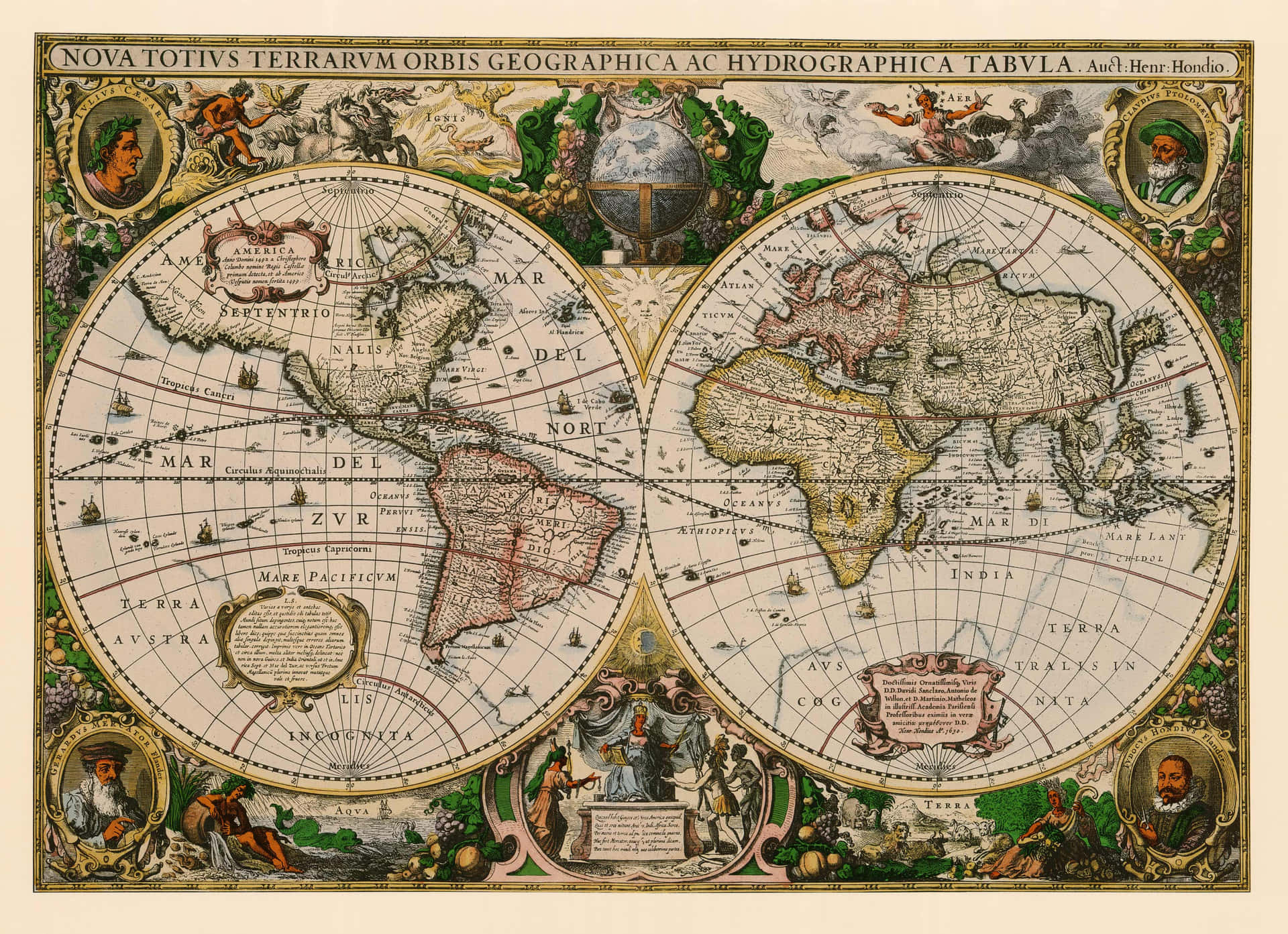 Antique World Map Hondius1600s Wallpaper