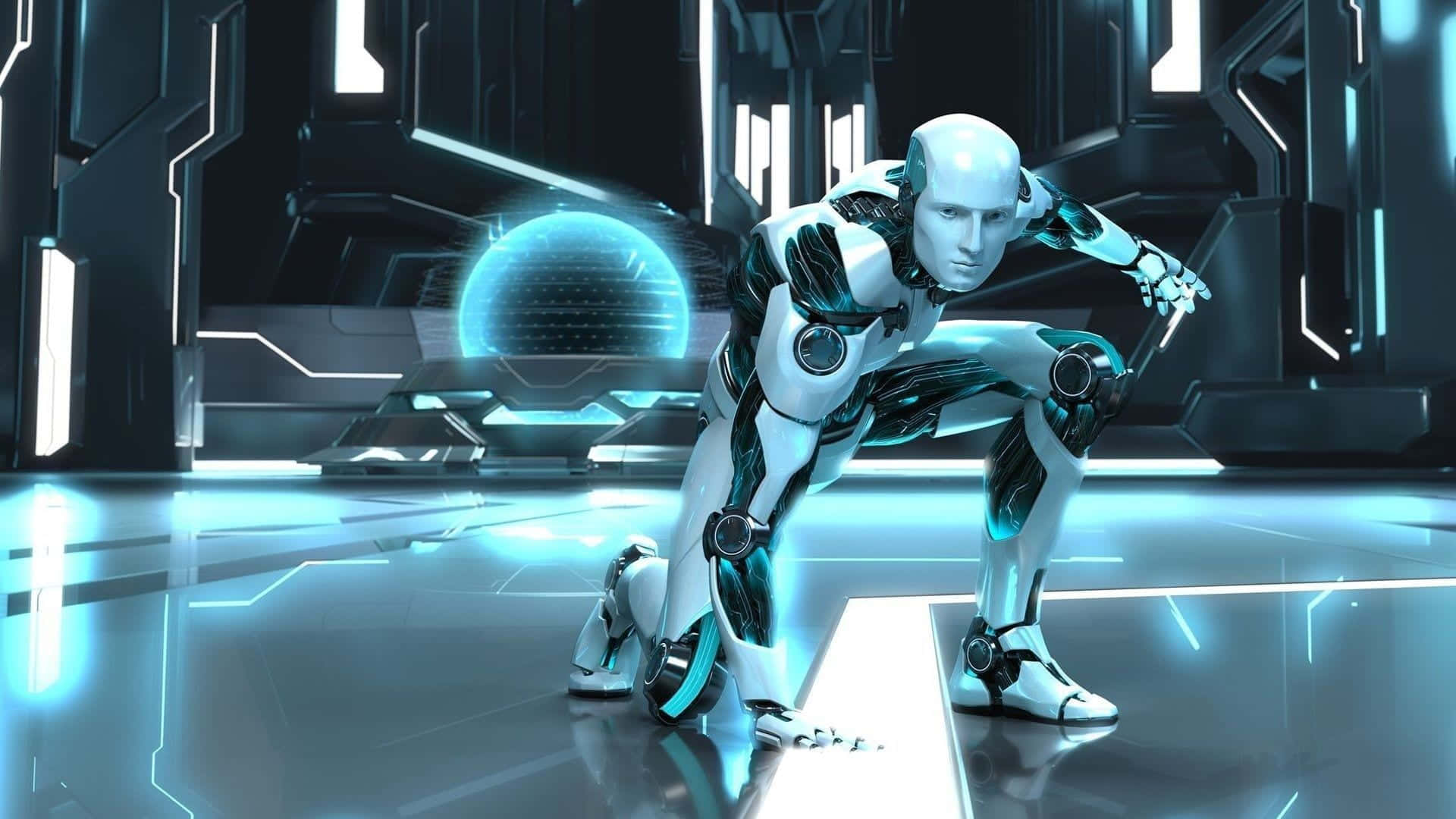 Unrobot È In Piedi In Un Ambiente Futuristico. Sfondo