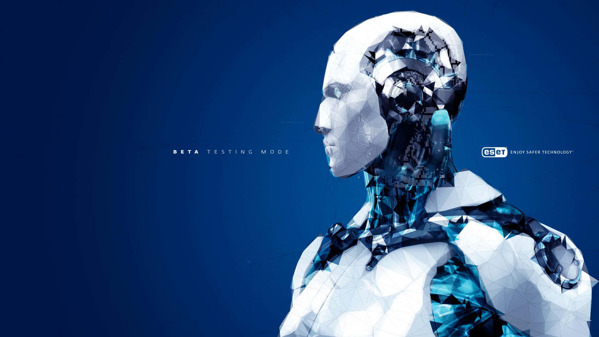 En mand med blå baggrund og en blå robot. Wallpaper