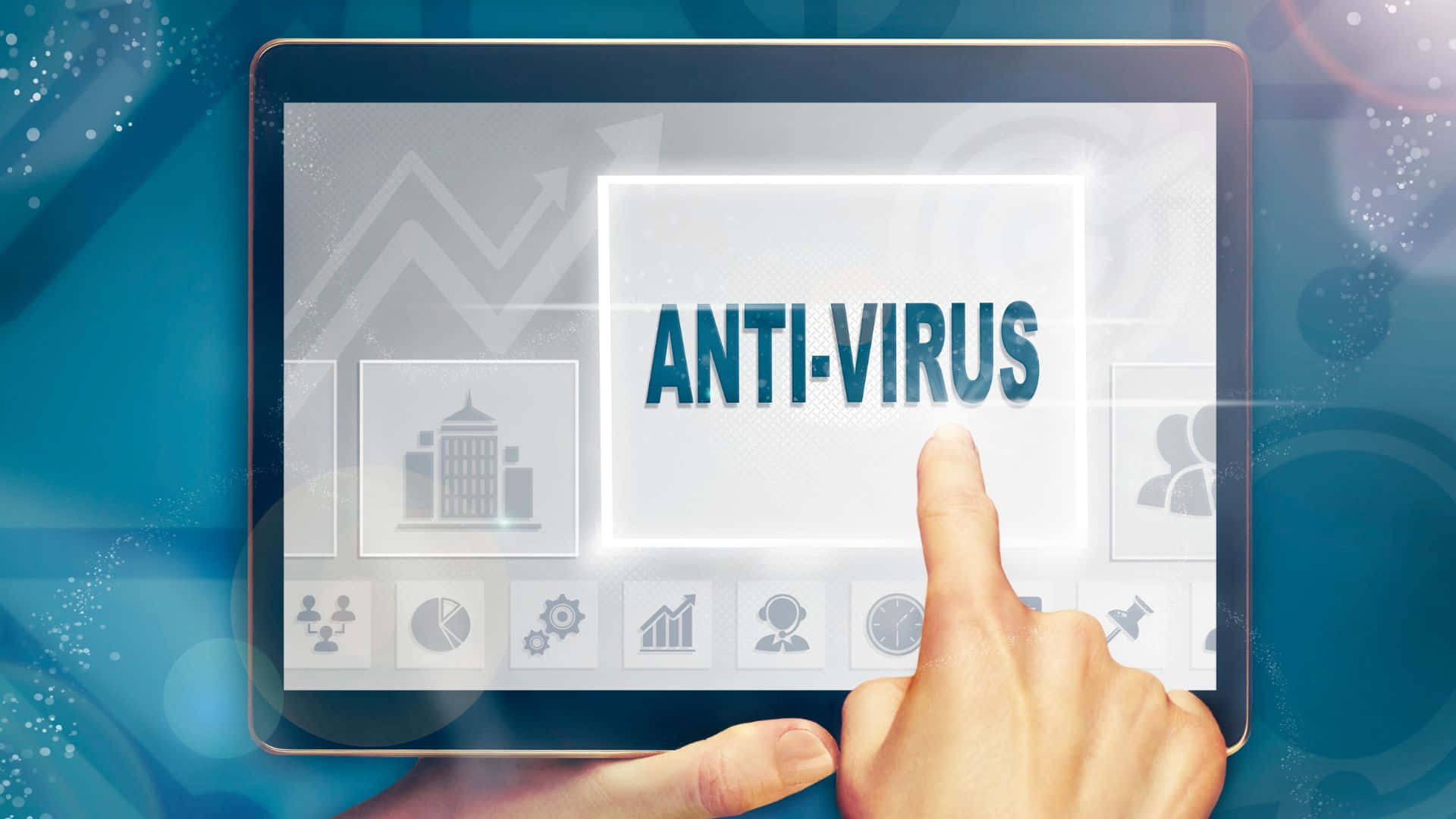 Fingerzeigt Auf Den Virenschutz Eines Tablets Wallpaper