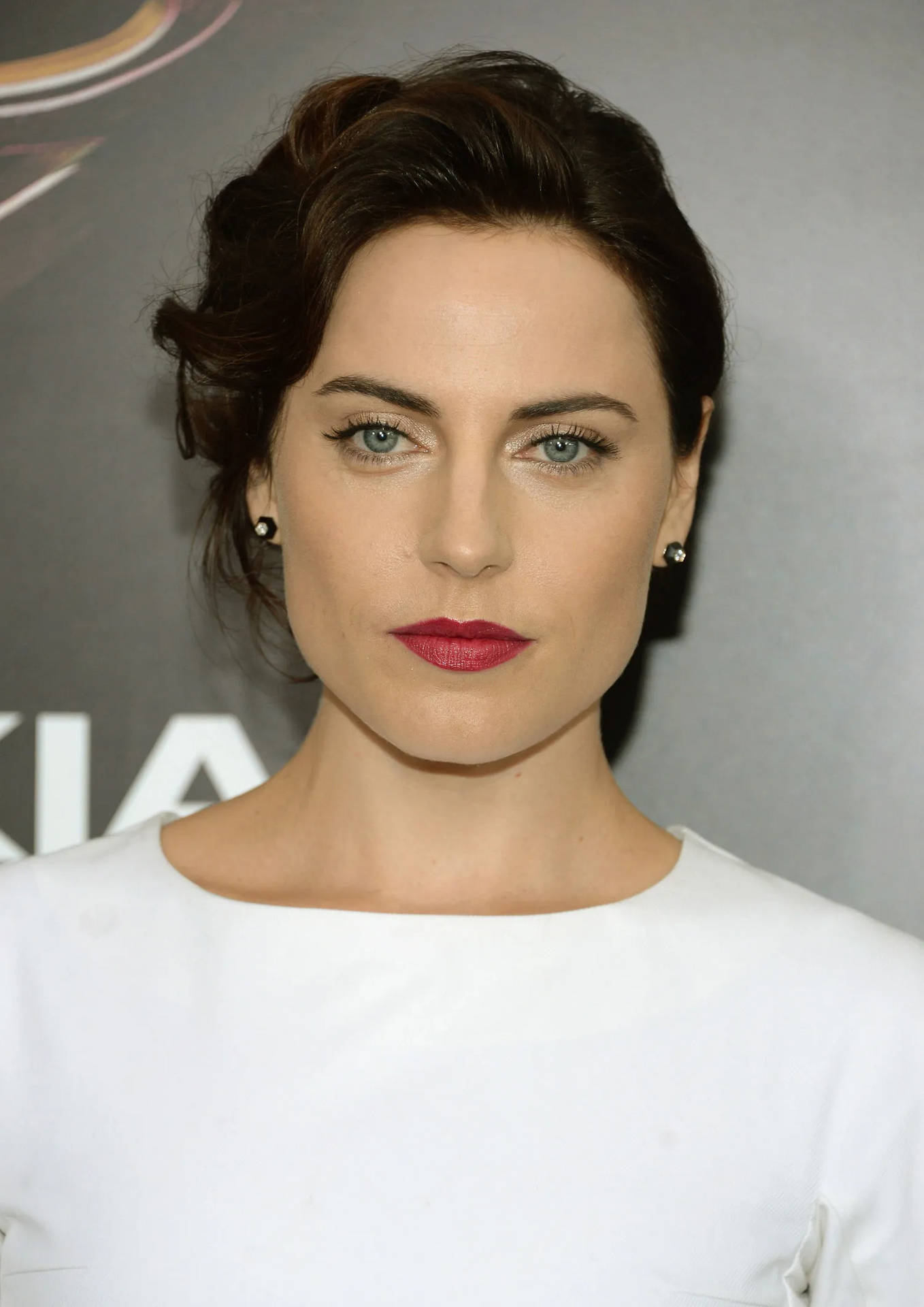 Antje Traue On Gray Printed Backdrop
