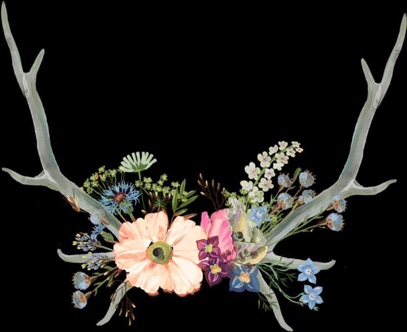 Antler Floral Arrangement Art PNG