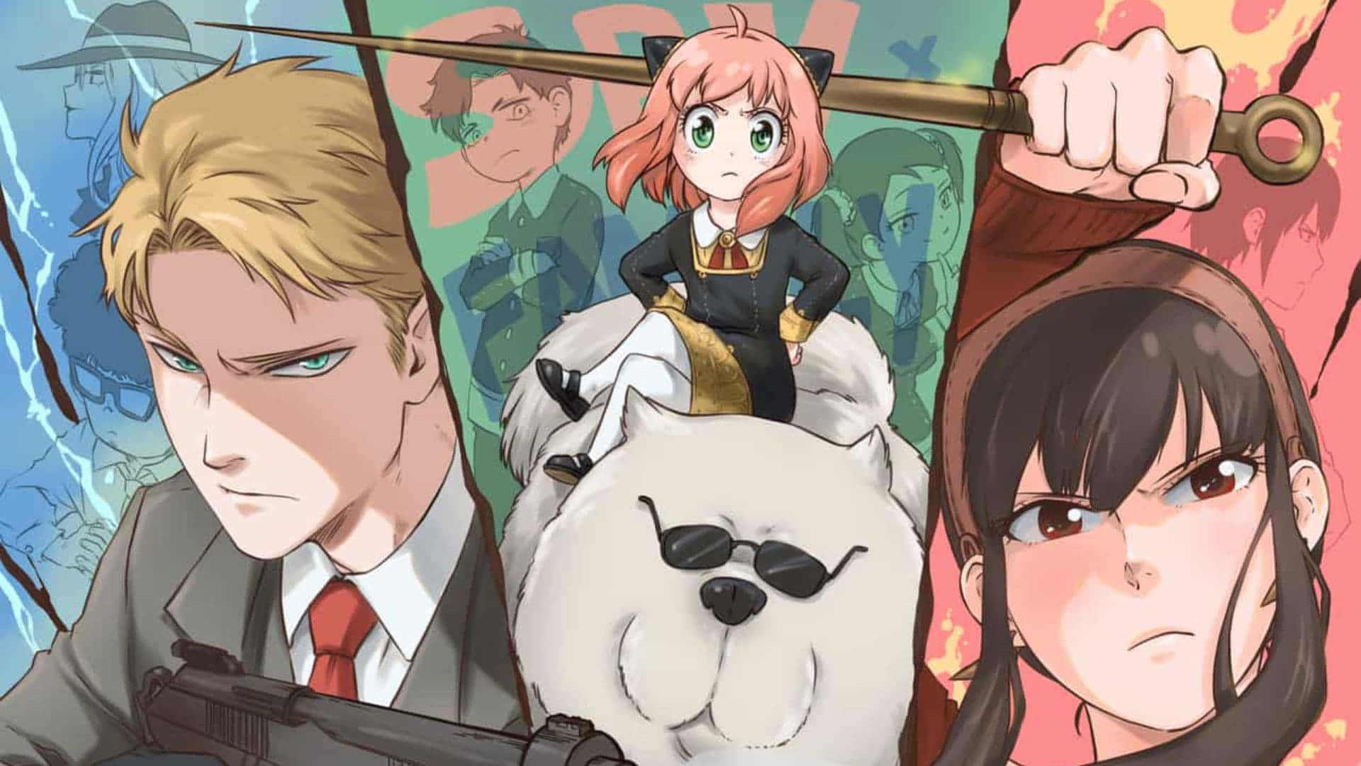 Animekaraktärernahåller Svärd Och En Hund På Dator- Eller Mobilbakgrundsbilderna. Wallpaper