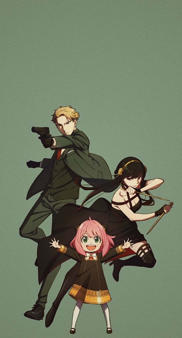 En gruppe animekarakterer med geværer og en pige Wallpaper