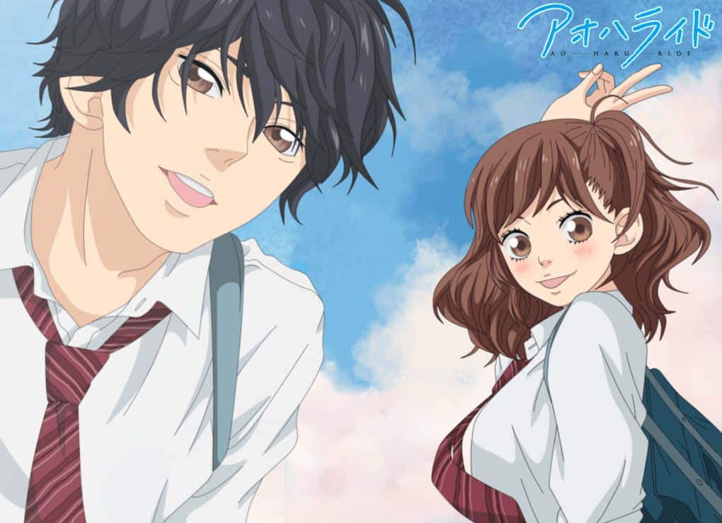 Download A close-up of characters Yoshioka Futaba and Mabuchi Kou as seen  in the Anime Ao Haru Ride