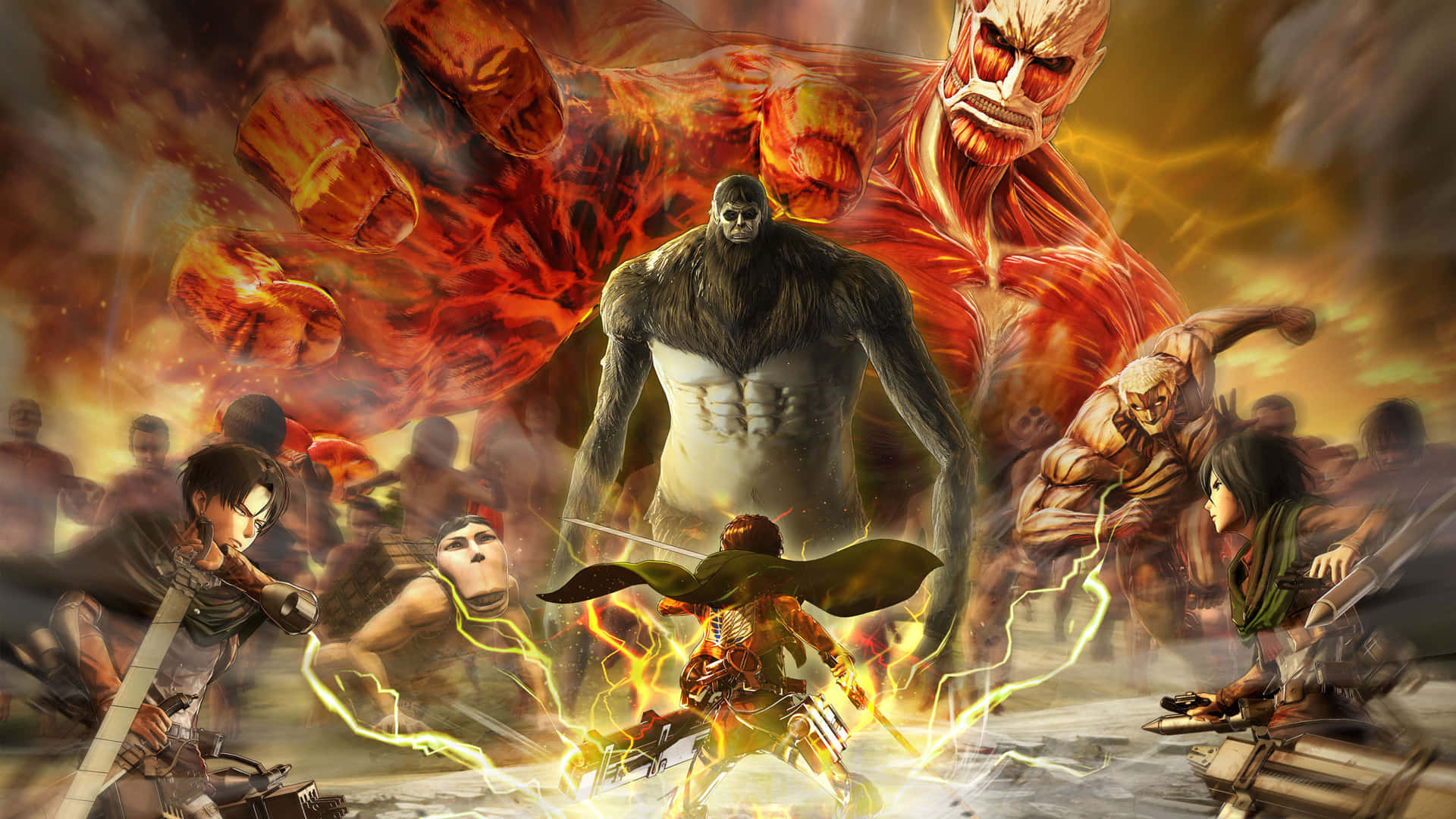 Experience the climactic final battle of AoT2!" Wallpaper