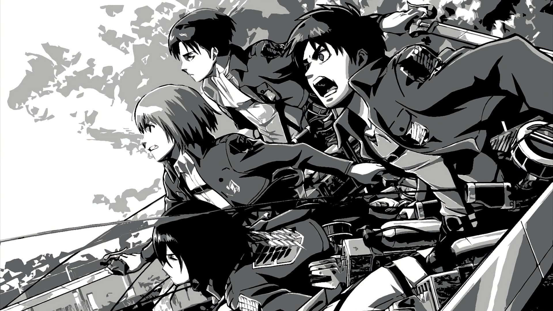Protagonisterne fra Manga angriber med en glimrende baggrund. Wallpaper
