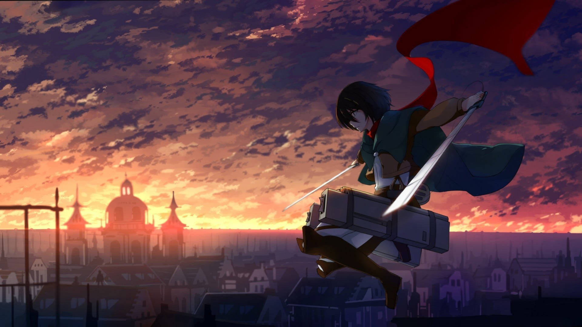 AOT Mikasa i midløb i luften Wallpaper
