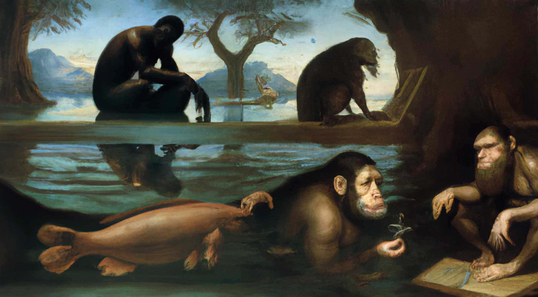 Apes In Cave Painting Picture