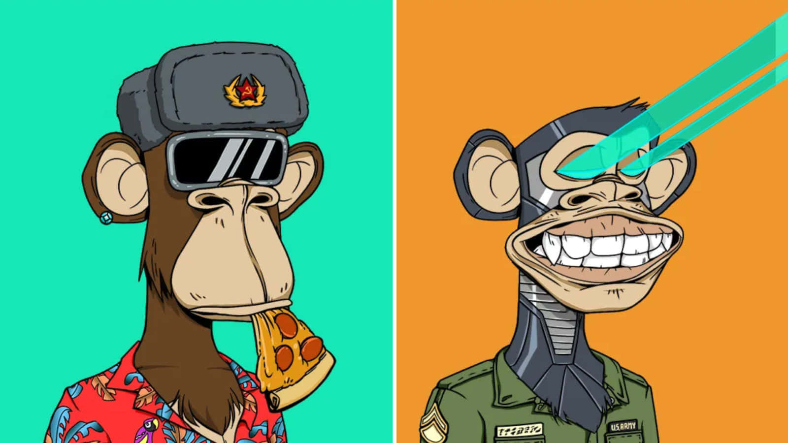 Cartoon Monkey With Pizza And Laser Eyes