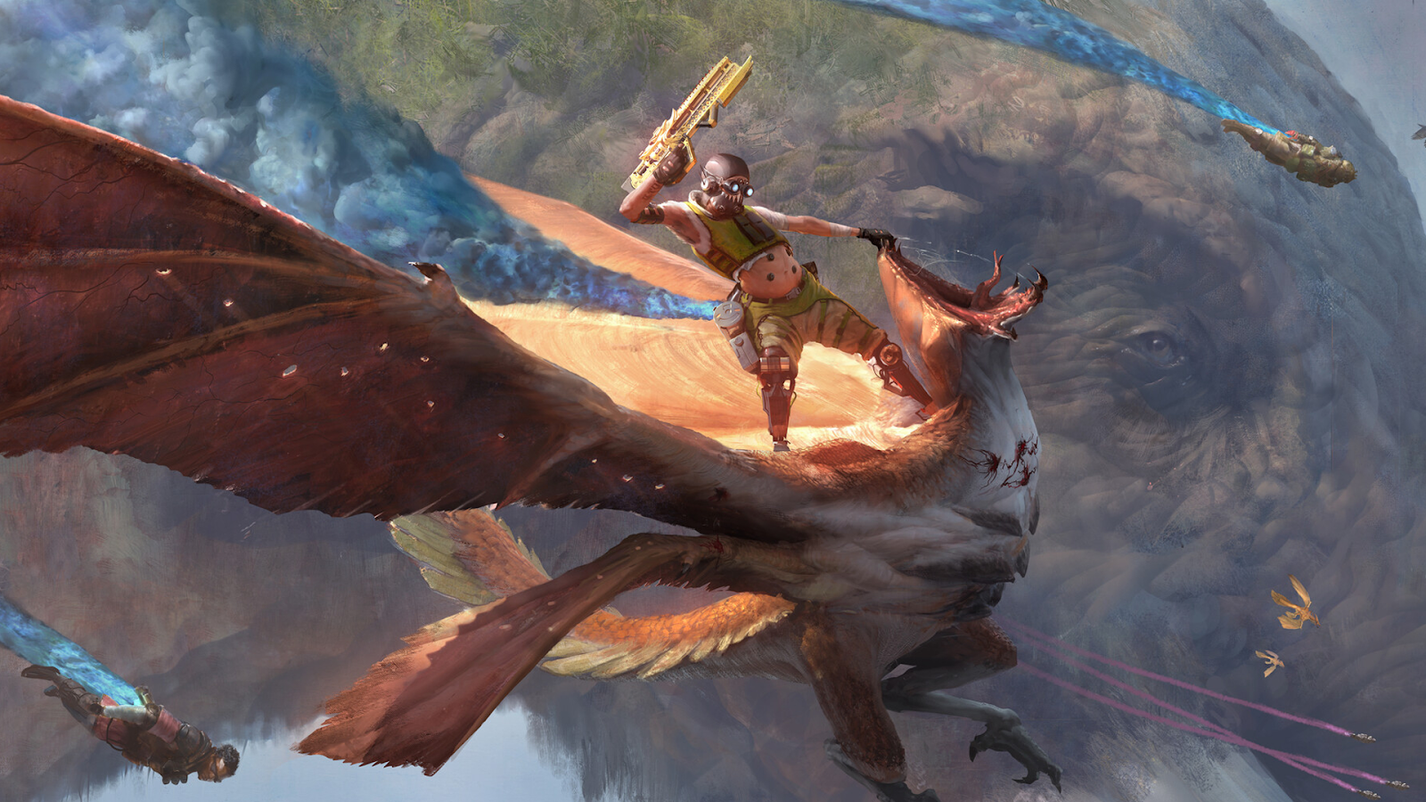 A Woman Is Riding A Dragon With A Sword