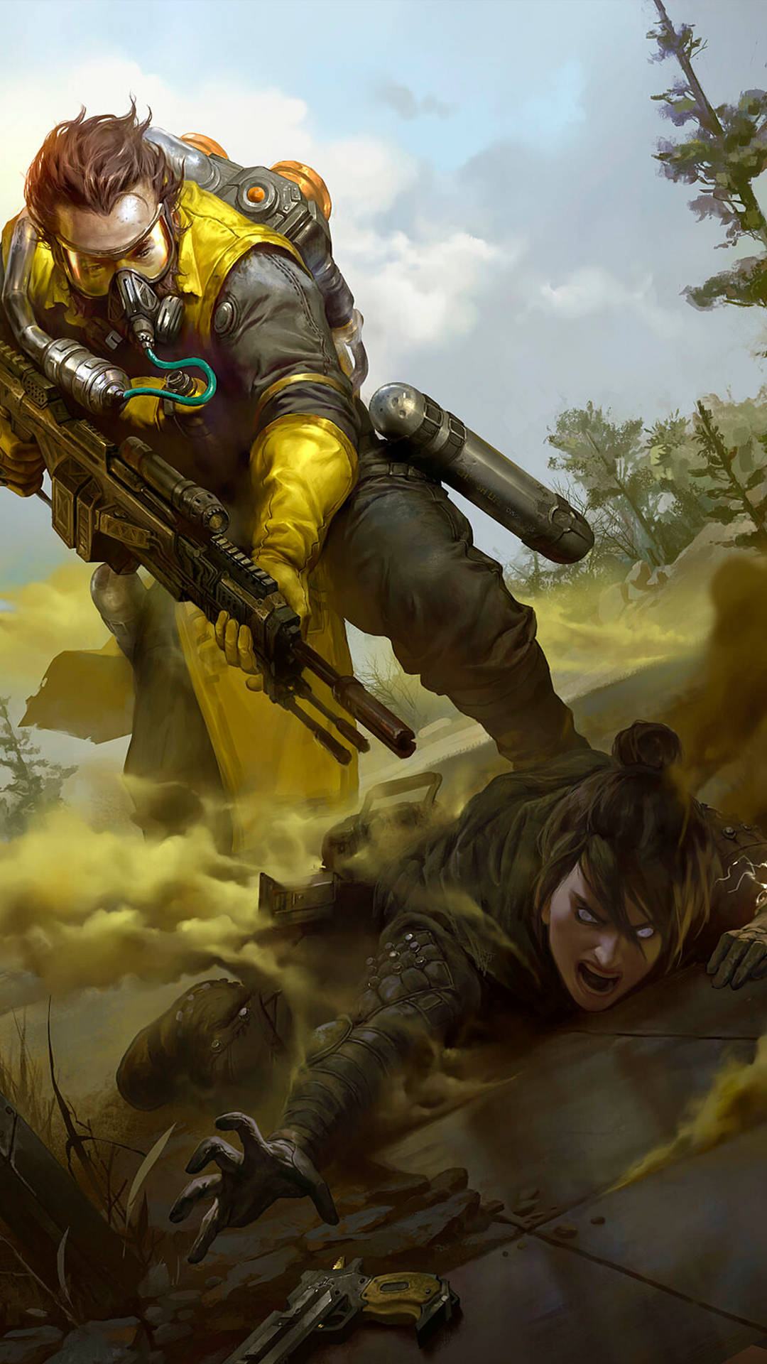 Apex Legends Iphone Caustic Attacking Wraith Wallpaper