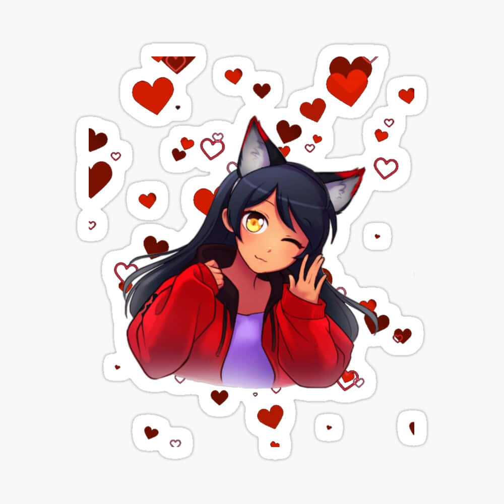 A Girl With Black Hair And Red Jacket Is Holding Hearts
