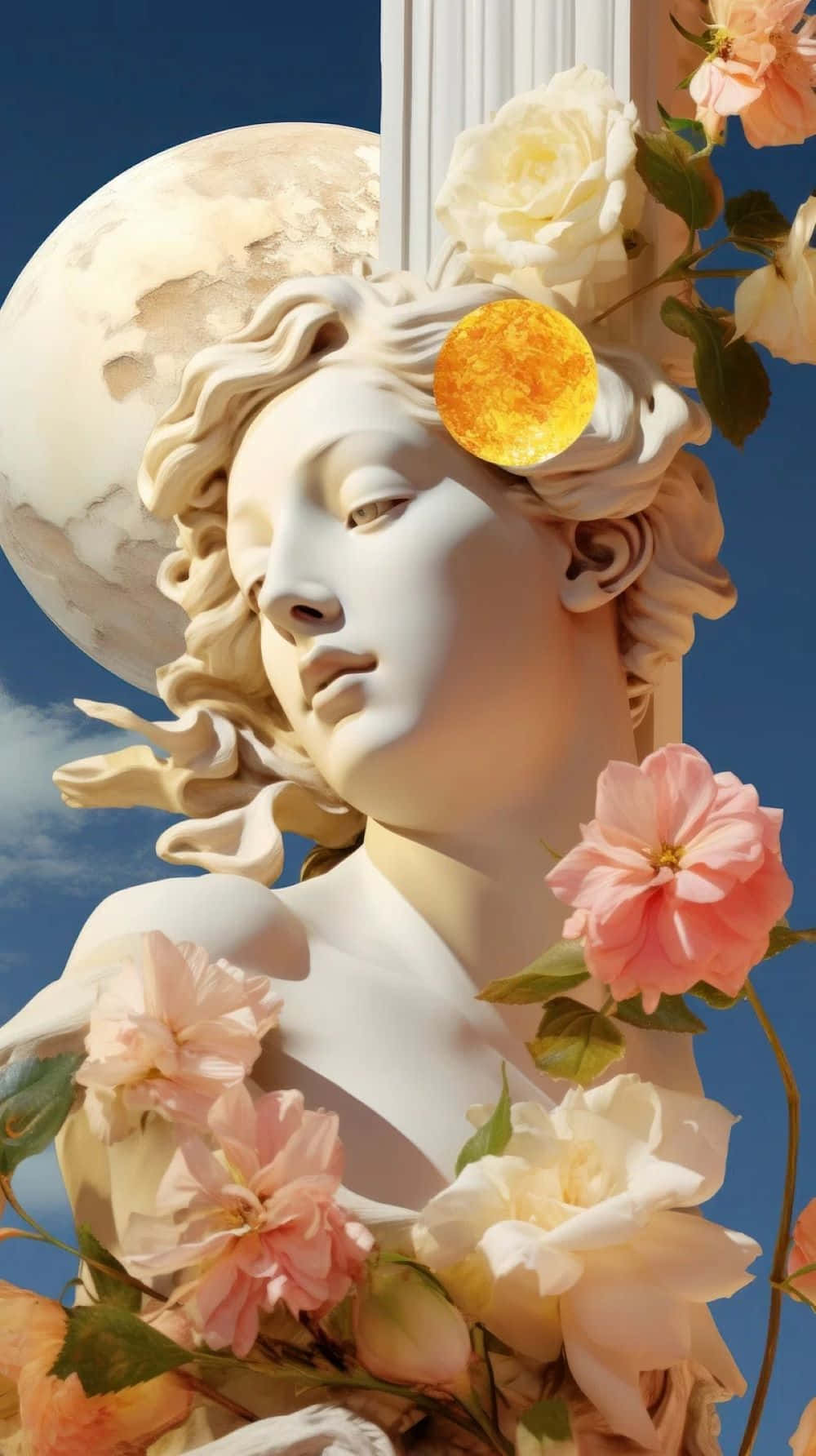 Aphrodite Statue Floral Moon Aesthetic Wallpaper