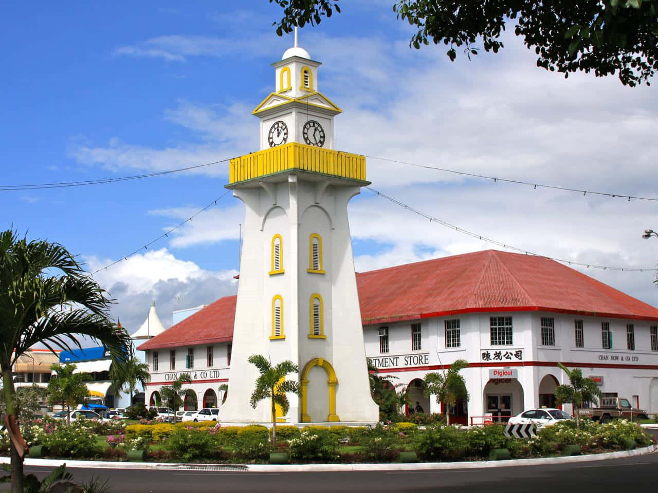 Apia Town Clock Tower On A Bright Day Wallpaper