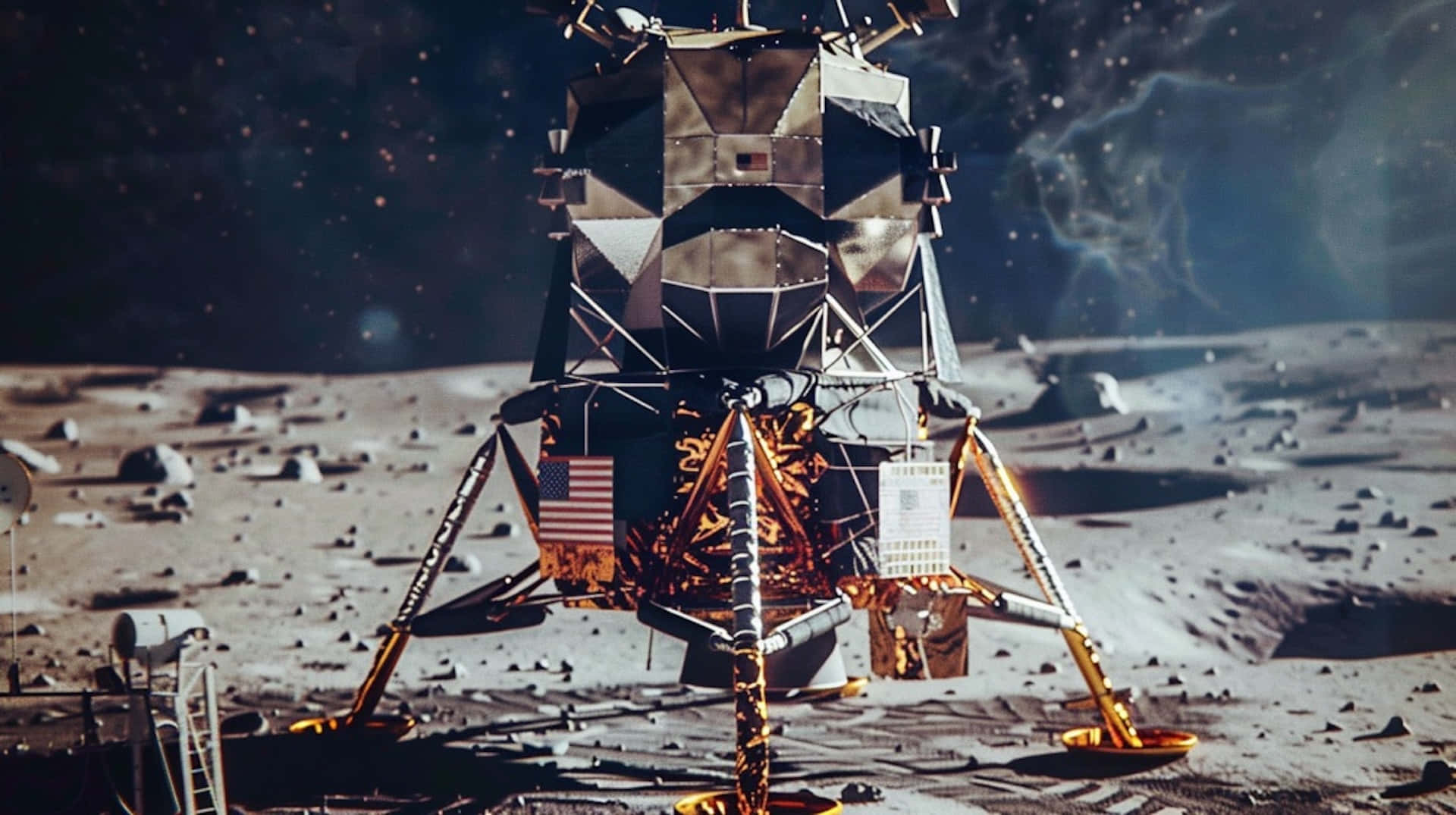 Apollo Lunar Module Op Maanoppervlak Achtergrond