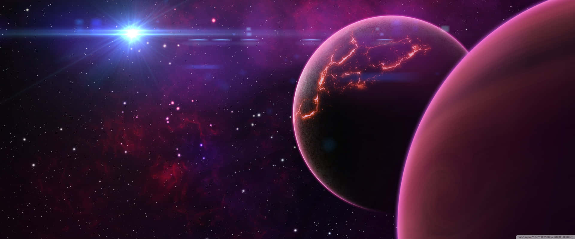 A Space Scene With Two Planets And Stars Wallpaper