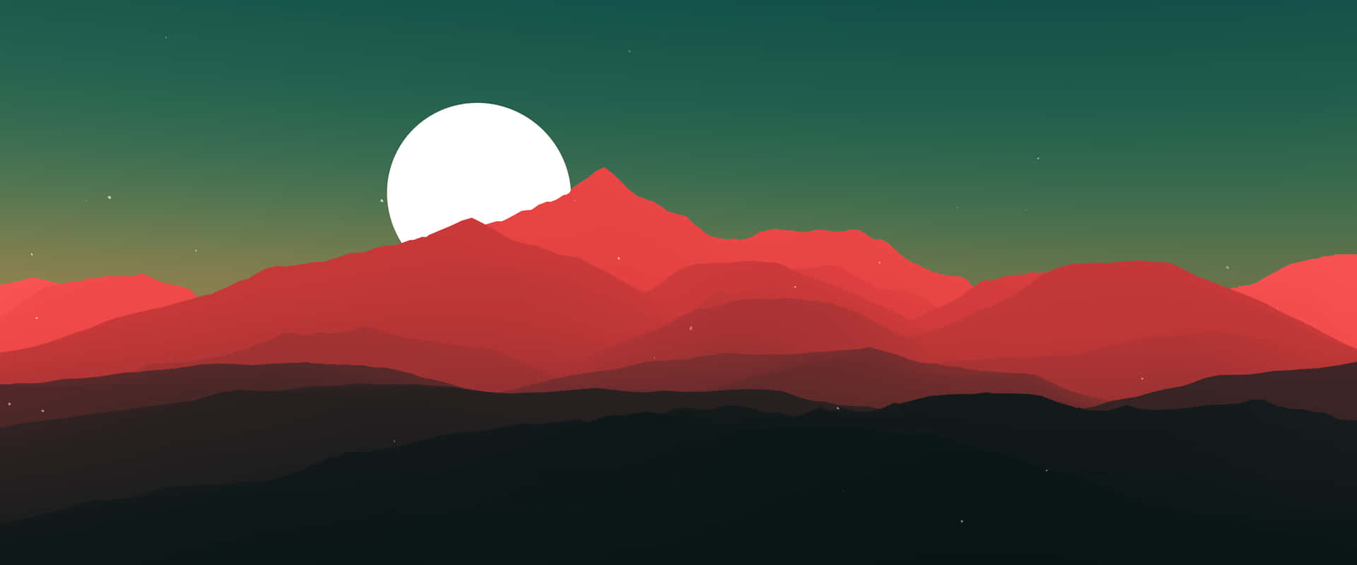 A Red And Green Mountain With A White Moon Wallpaper