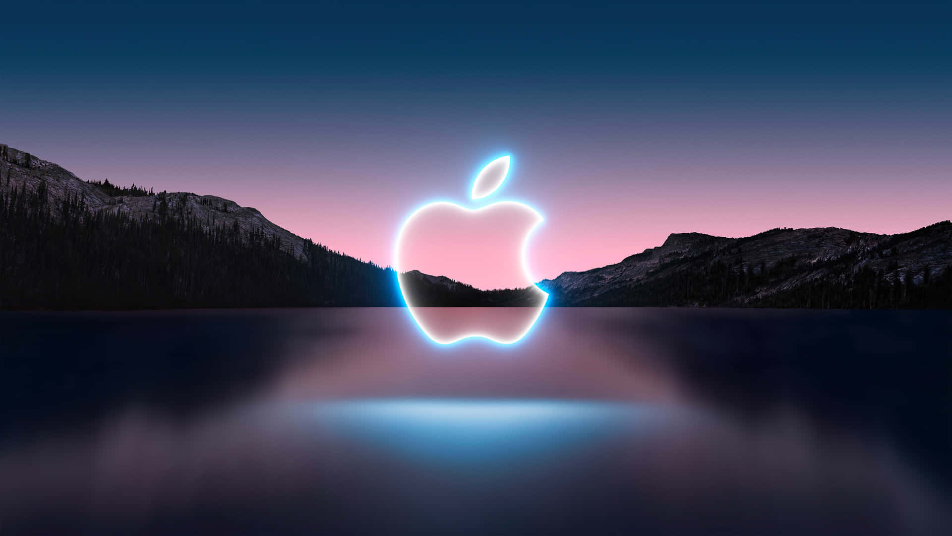Et Apple logo på en sø om natten Wallpaper