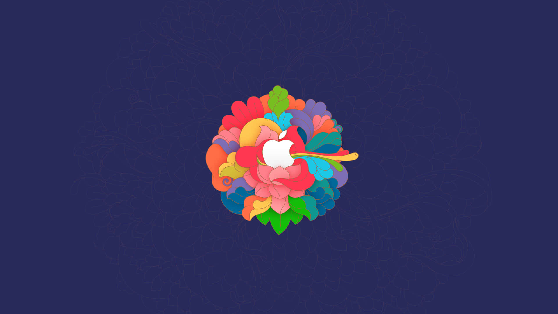 Apple Logo With Colorful Flowers In The Background Wallpaper
