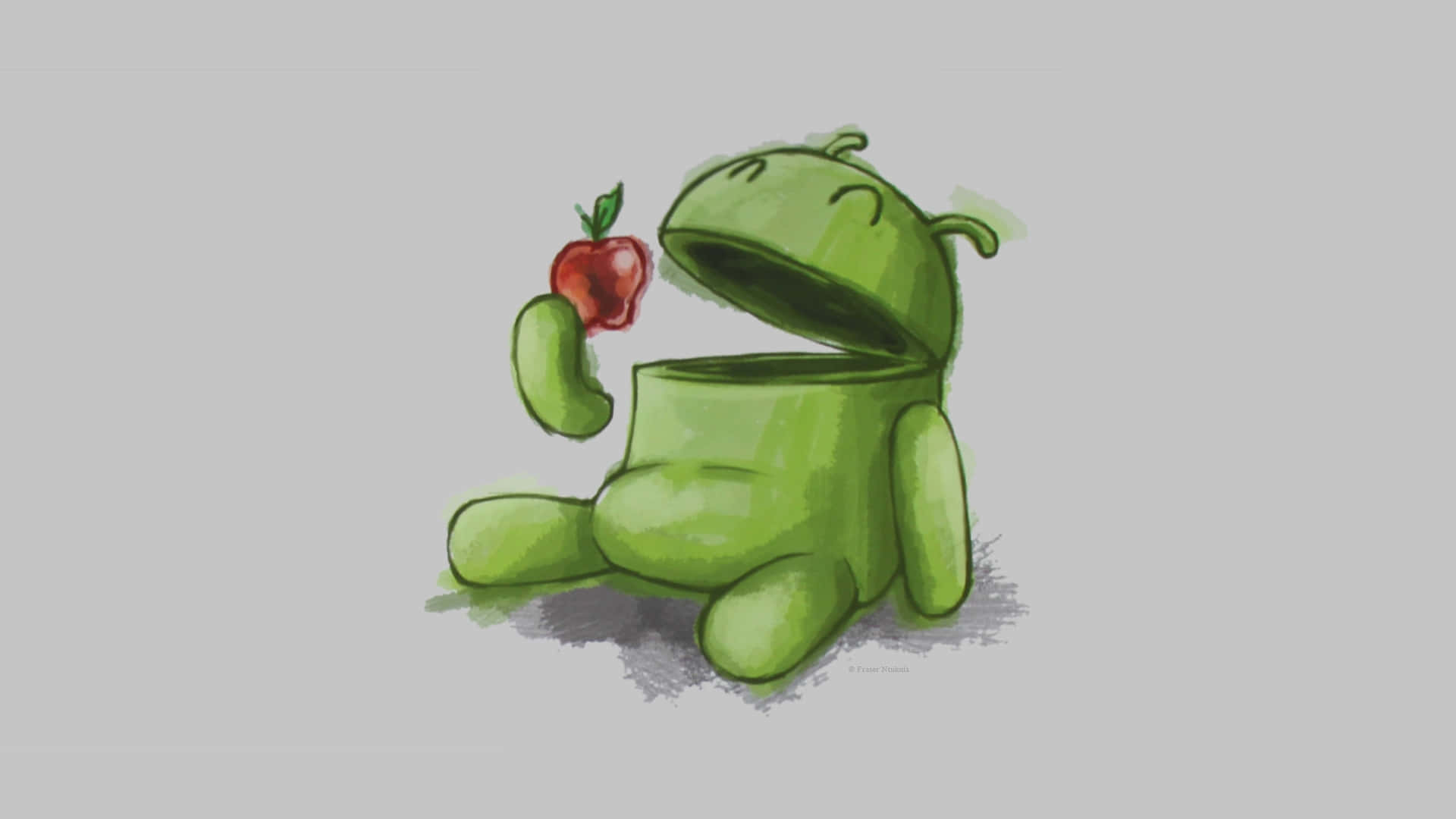 Apple Eating Android Colored Wallpaper