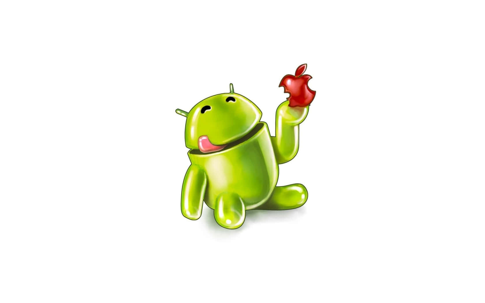 Caricaturade Una Manzana Comiendo A Android. Fondo de pantalla