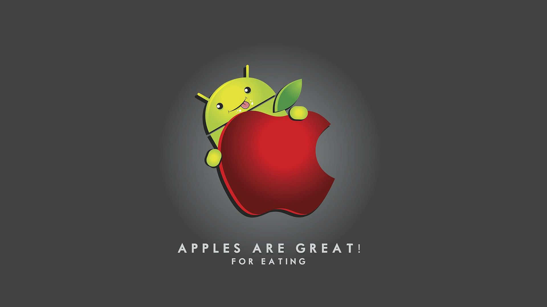 Android Eating Red Apple Wallpaper