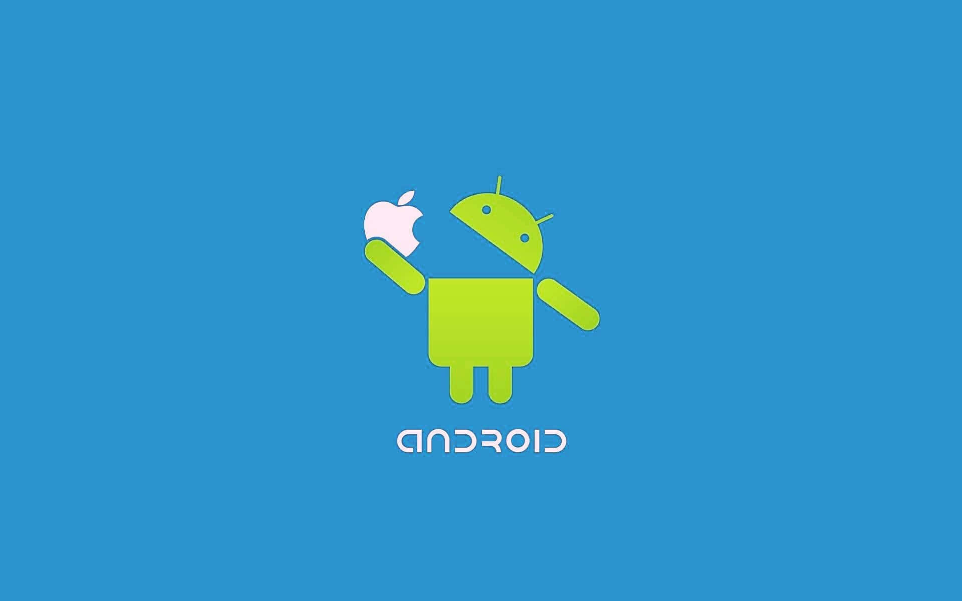 Arteminimalista De Una Manzana Comiéndose A Un Androide. Fondo de pantalla