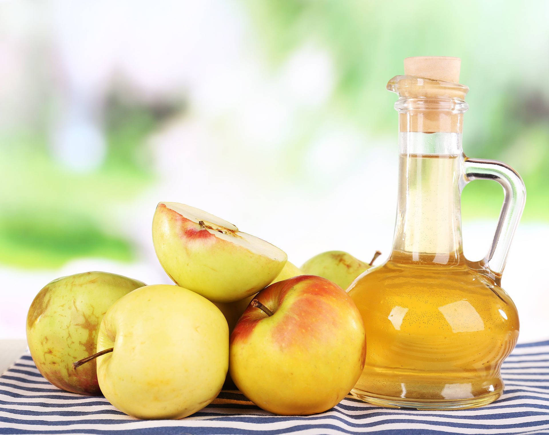 Apple Fruits And Apple Cider Vinegar Background