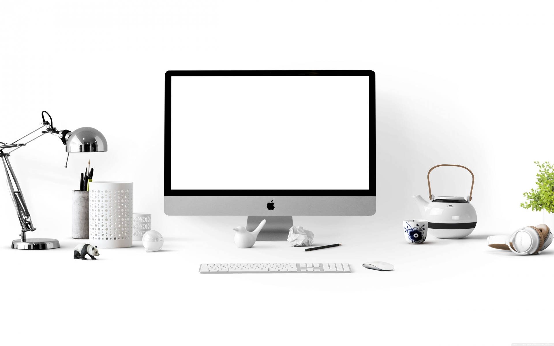 Apple Imac Desktop On White Office Desk Wallpaper