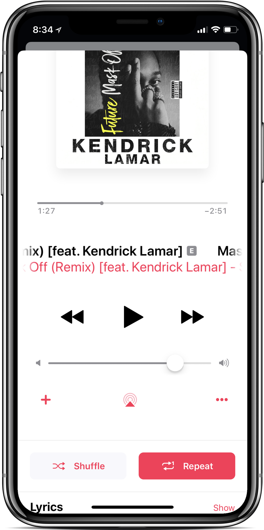 Apple Music Interface Kendrick Lamar Track PNG
